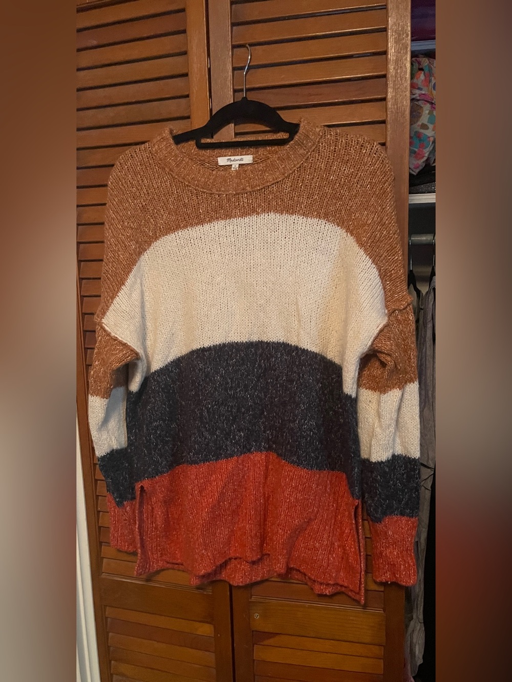 Madewell Colorblock Crewneck Sweater in Rust, Cream & Navy